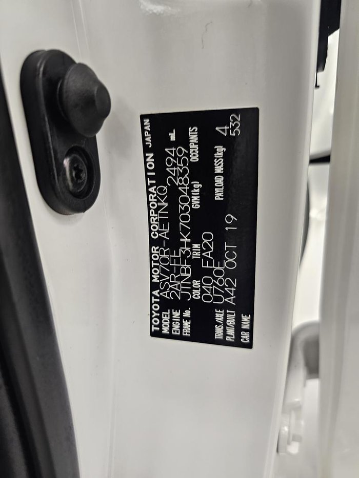 2019 Toyota Camry Ascent Sport ASV70R Glacier White