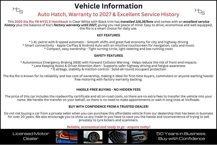 2020 Kia Rio S YB MY21 Clear White