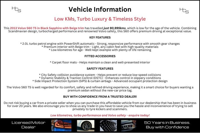 2013 Volvo S60 T5 MY13 Black Sapphire