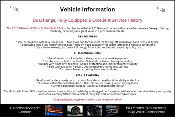 2015 Mitsubishi Triton GLX MN MY15 4X4 Dual Range Red