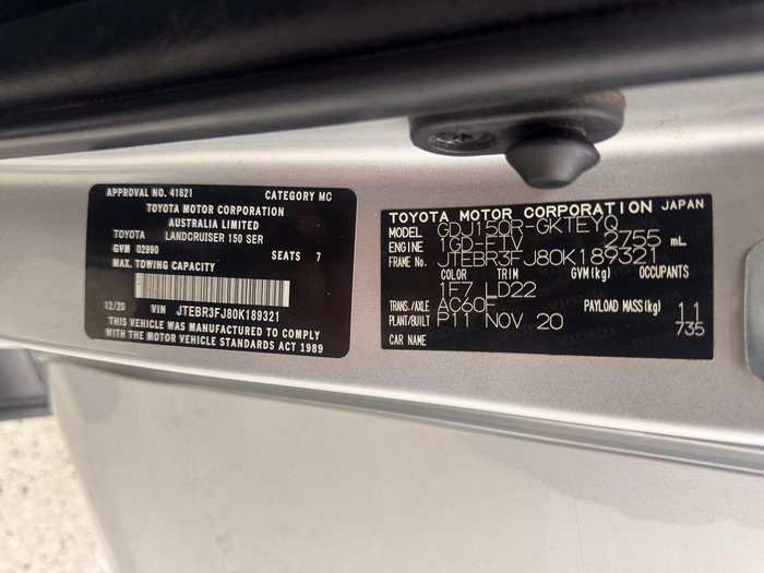 2020 Toyota Landcruiser Prado GXL GDJ150R 4X4 Dual Range Silver Pearl