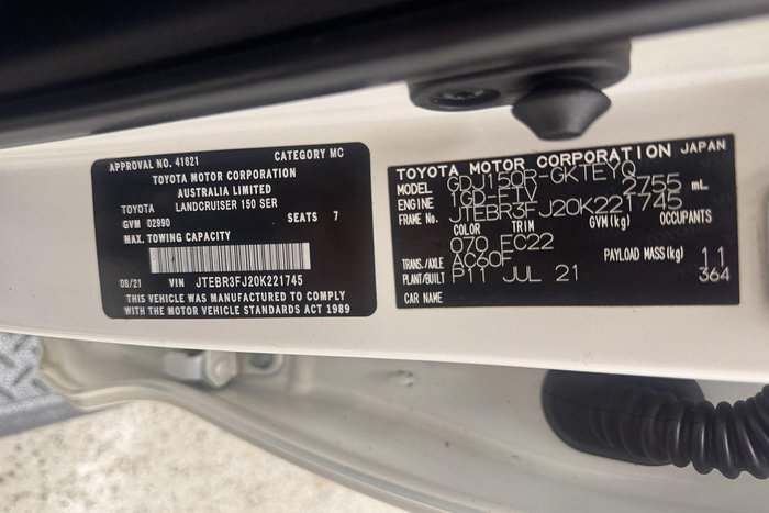 2021 Toyota Landcruiser Prado GXL GDJ150R 4X4 Dual Range White