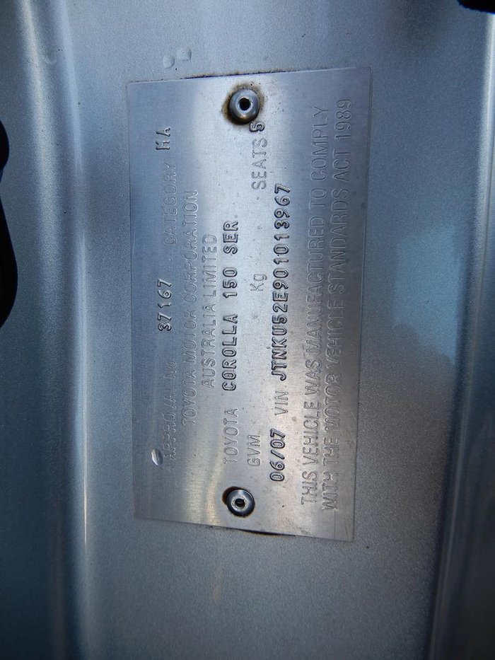 2007 Toyota Corolla Ascent ZRE152R Silver