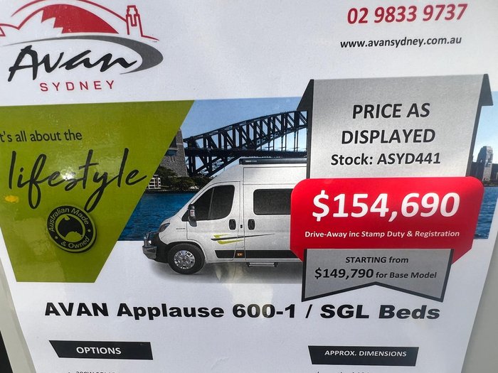 2026 Avan Applause 600-1 Single Beds