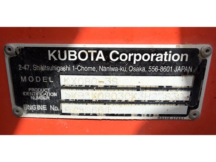 2019 Kubota Kx080-3S