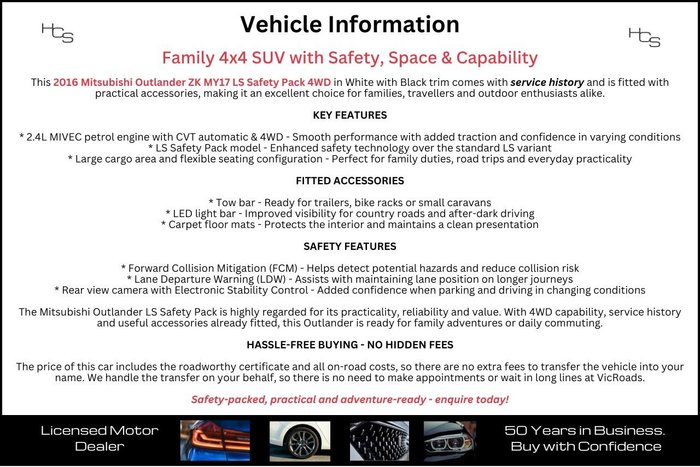2016 Mitsubishi Outlander LS Safety Pack