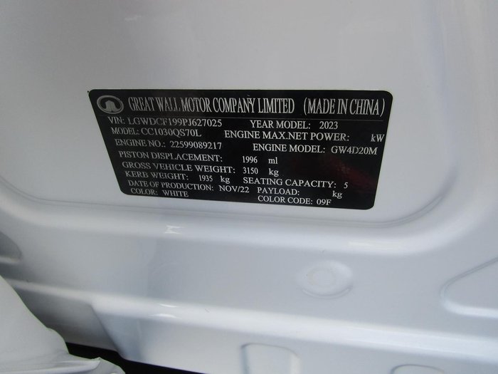 2022 GWM Ute Cannon-L CC