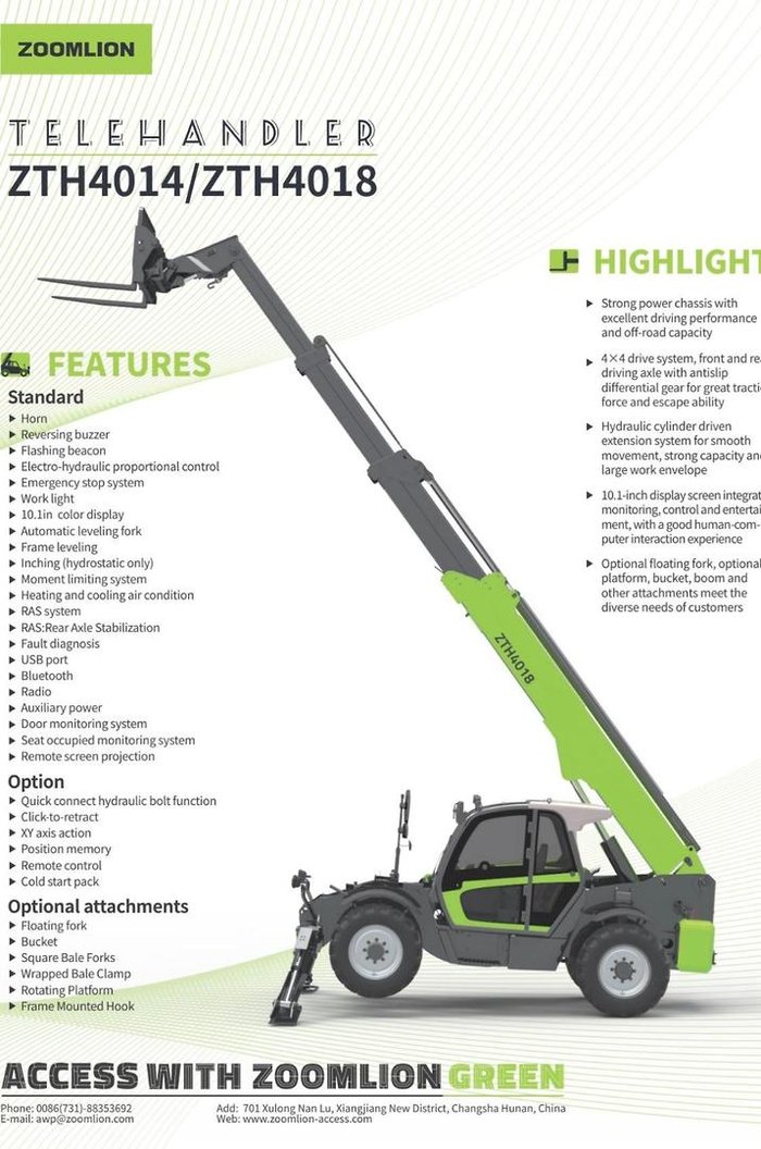 2026 Zoomlion Zth4018 4 Tonne 17.8M Reach
