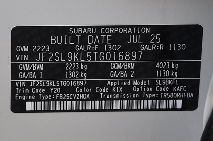 2025 Subaru FORESTER 2.5i SPORT (AWD) MY26 CONTINUOUS VARIABLE 4D WAGON F4 