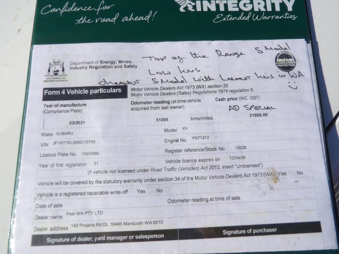 2021 Subaru XV 2.0i-S