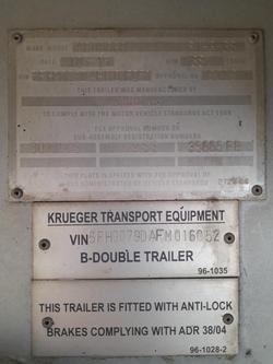 2015 Krueger B-Double(36 Pallet) Straight Deck Tautliner RED