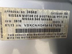 2013 Nissan Navara ST-X 550 D40 Series 5 4X4 Dual Range Silver Lightning