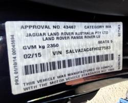 2015 Land Rover Range Rover Evoque TD4 Pure L538 MY15 4X4 Constant Barolo Black