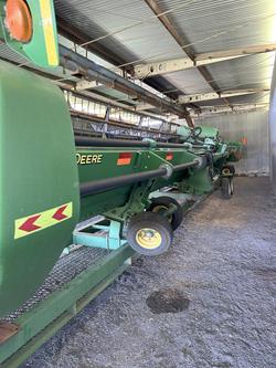 2020 John Deere S780 & 640D Front On Trailer Green