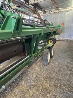 2020 John Deere S780 & 640D Front On Trailer Green